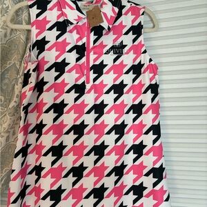 Jofit Pink Black White Houndstooth Sleeveless Golf Polo